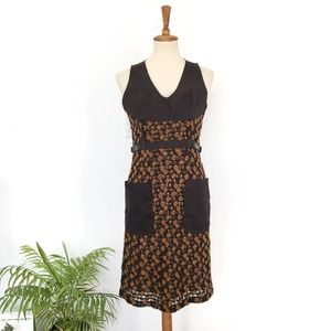 Tracy Reese New York black and brown knit suede dress leather belt size 8
